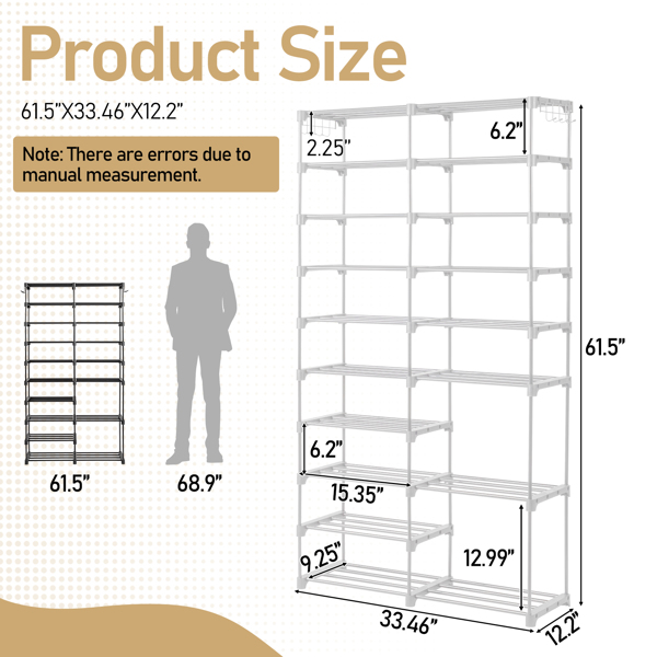 FCH double row 10 layers non-woven shoe rack iron pipe + PP pad + plastic 85.7*29.8*158cm white