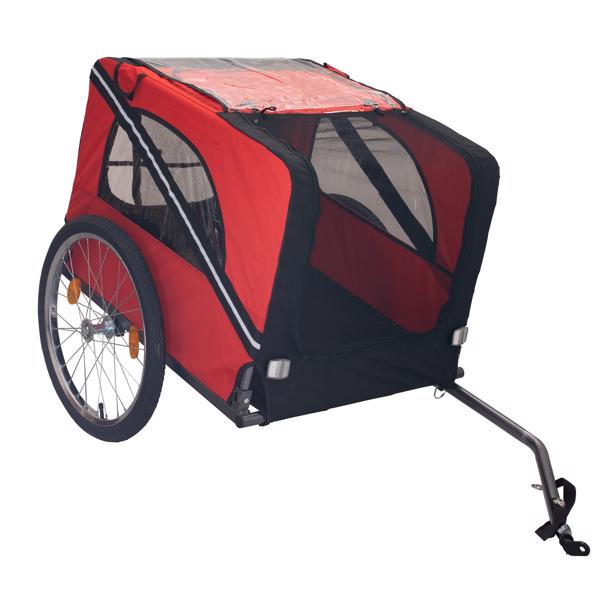 Dog Bike Trailer, Breathable Mesh Dog Cart with 3 Entrances, Safety Flag, 8 Reflectors, Folding Pet Carrier Wagon with 20 Inch Wheels, Bicycle Carrier for Medium and Small Sized Dogs