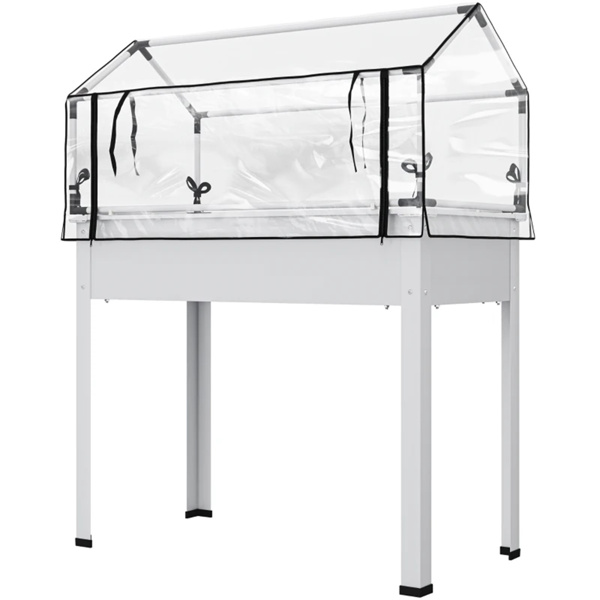  White mini greenhouse with raised garden bed