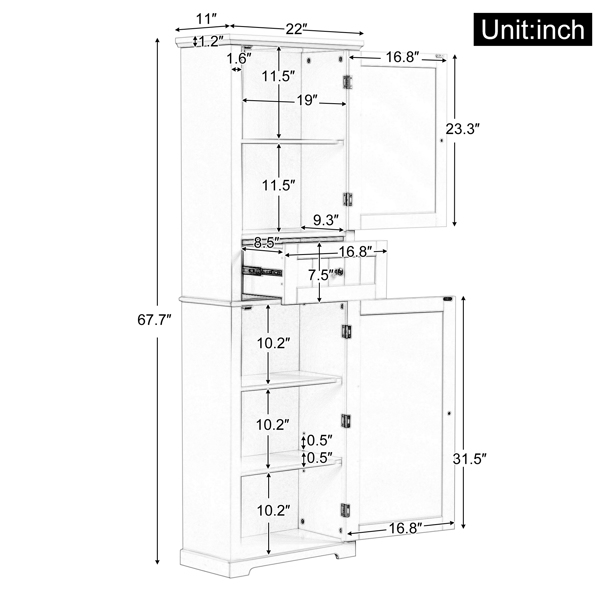 Tall Bathroom Storage Cabinet, Freestanding Storage Cabinet with Drawer and Adjustable Shelf, MDF Board with Painted Finish, White (Old Sku:WF312727AAK)