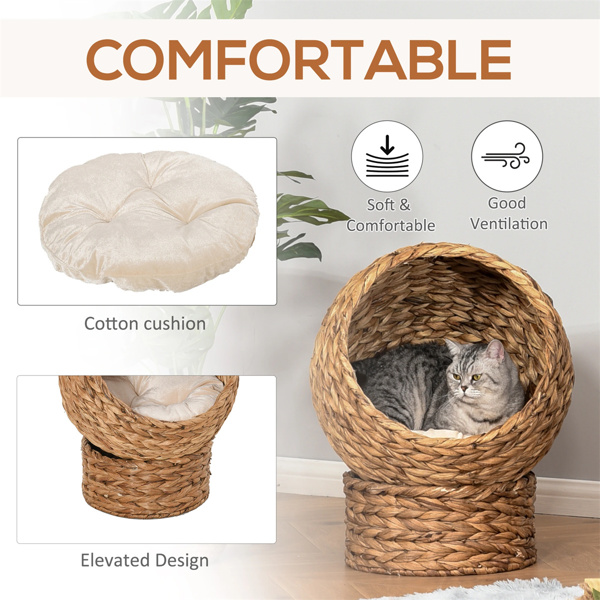 23.5" H Brown cat bed with upholstered, cat basket bed cat house