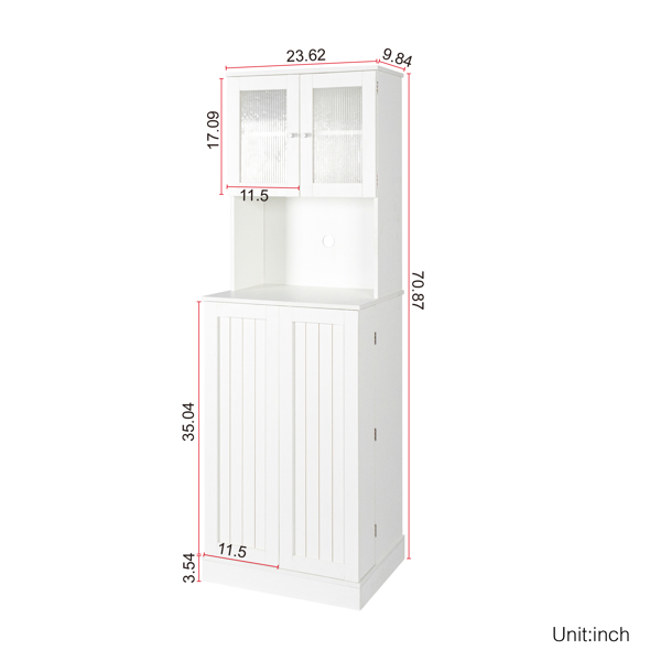 71'' Pantry Cabinet, Tall Storage Cabinet with Microwave Stand, Freestanding Kitchen Hutch with Doors and Adjustable Shelves, Mordern Food Pantry for Kitchen, Dining Room, White