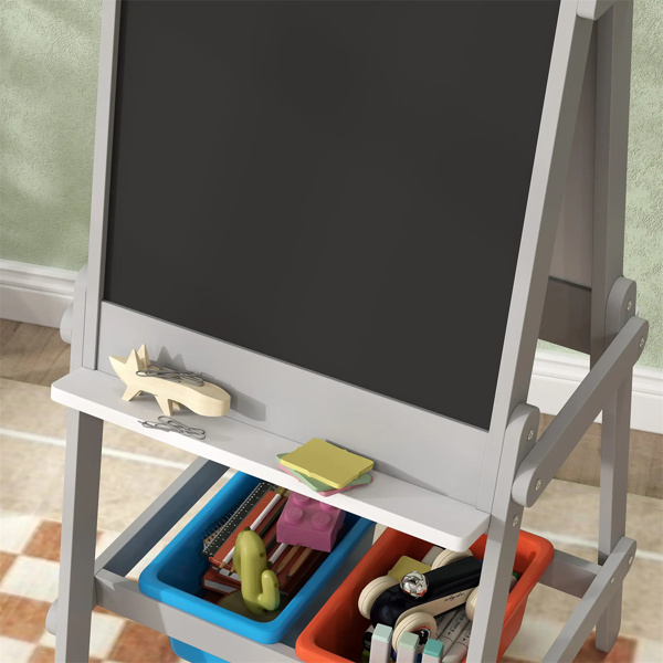 Easel for Kids, Art Easel w/ Paper Roll, Double Sided Whiteboard  Gray