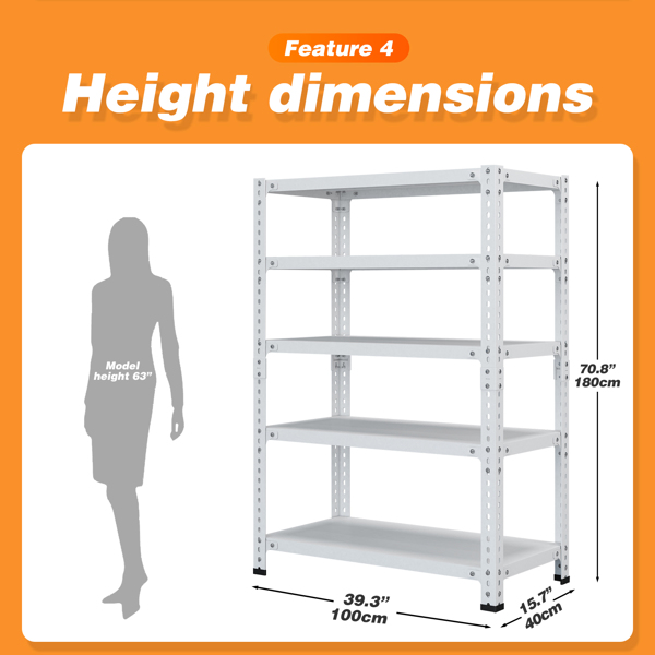 Household storage rack, adjustable display rack, basement balcony storage rack, carbon steel storage rack, 100cm * 40cm * 180cm, five floors (white) 