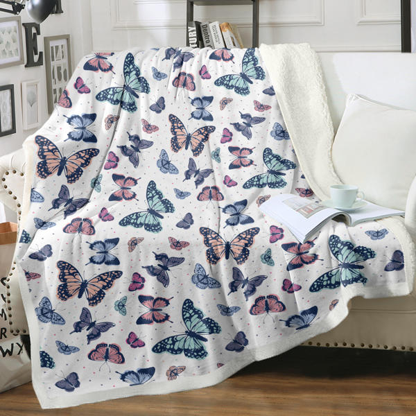 Garden Purple Butterfly Sherpa Throw Blanket Soft Blankets and Throws Lightweight Plush Butterfly Gifts for Women Boys Girls Butterfly Lovers Gifts (Colorful Butterfly, 50X60 Inches)