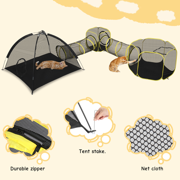 Outdoor Cat Enclosures for Indoor Cats, 5 in 1 Portable Cat Play Tent with Tunnels and Cat Houses for Indoor Outdoor, Cat Playpen Enclosed for Cats Rabbits and Small Animals, Orange