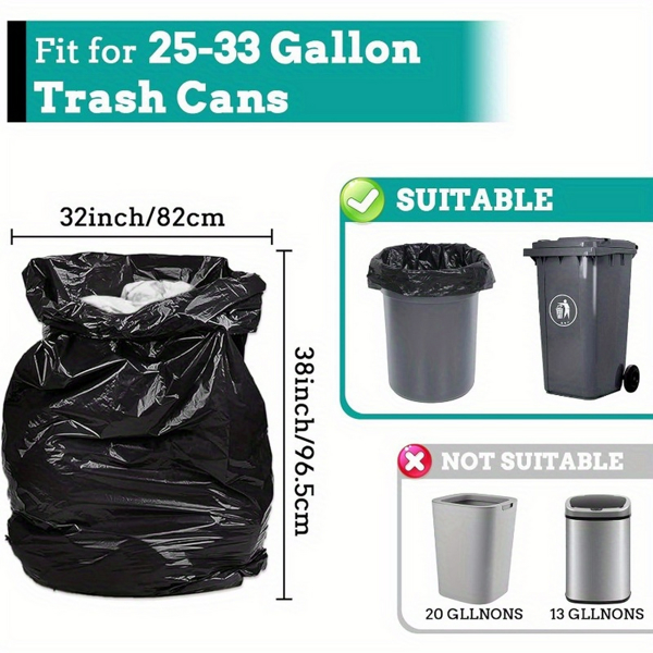 65Gallon heavy-duty black garbage bag -1.9MIL thick, sturdy, durable, large capacity - very suitable for household and commercial use -47in * 55in disposable garbage bag, 50PCS