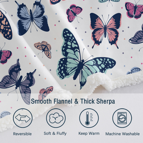 Garden Purple Butterfly Sherpa Throw Blanket Soft Blankets and Throws Lightweight Plush Butterfly Gifts for Women Boys Girls Butterfly Lovers Gifts (Colorful Butterfly, 50X60 Inches)