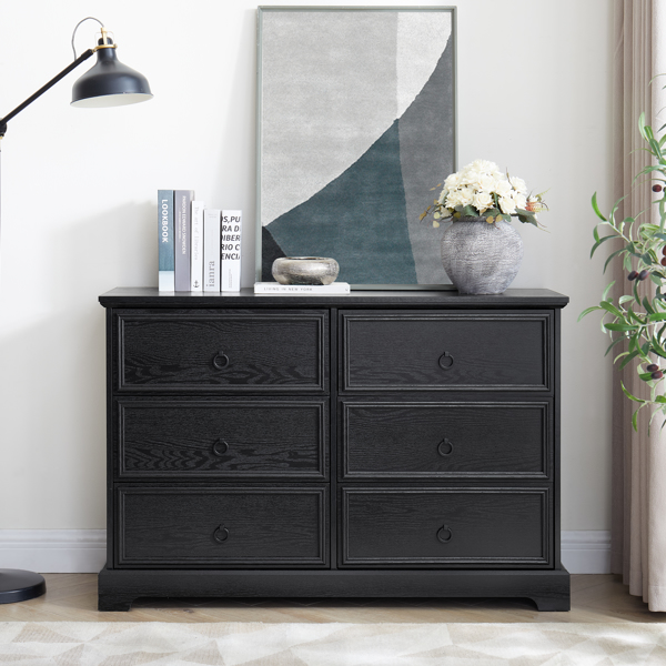 Modern Farmhouse 6-Drawer Chest of Drawers for Bedroom, Wooden Bedroom Drawer Dresser with 6 Storage Drawers,6 Drawer Dresser Chests for Bedroom Black