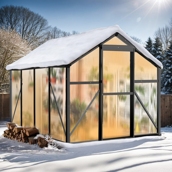 6x8ft Hybrid Polycarbonate Greenhouse Black