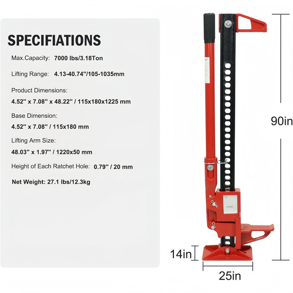 33'' Universal Farm Jack Tractor Truck SUV Bumper Jack Ratcheting Off Road Trail Jack 3-Ton Capacity Lift Bumper Utility