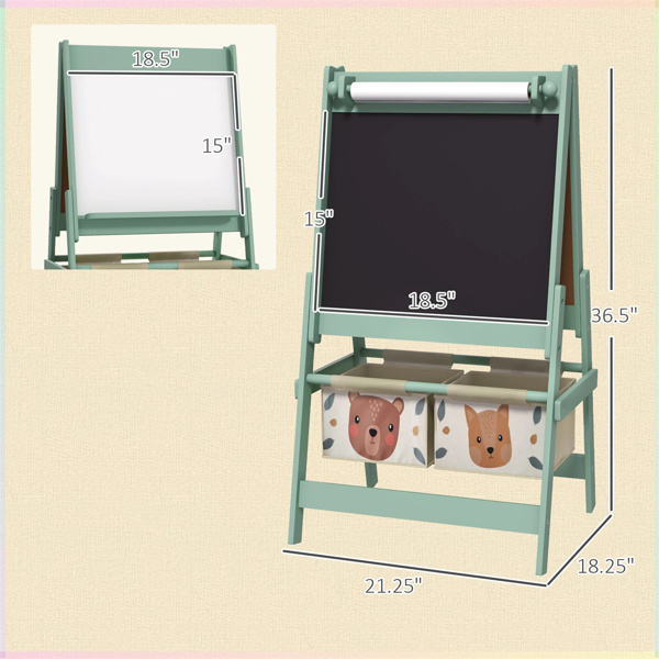 Art Easel  with Paper Roll, Blackboard, Whiteboard, Storage, Green