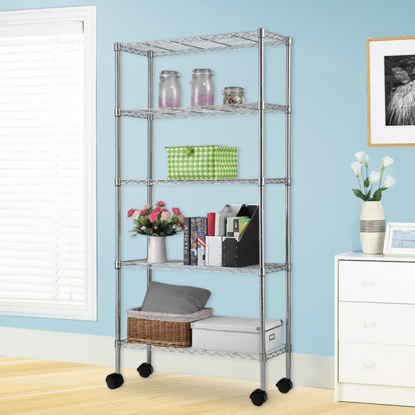 5-Layer Chrome Plated Iron Shelf with 1.5" Nylon Wheels 165*90*35 Chrome