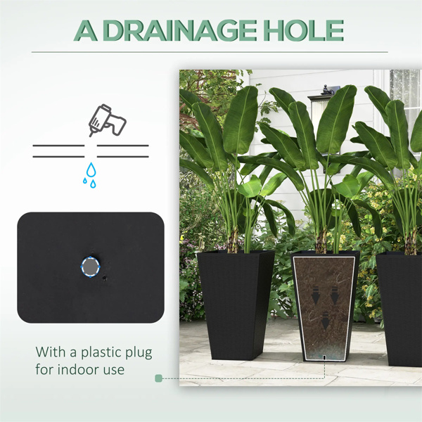 3 PCS Indoor Planters with Drainage Hole Black