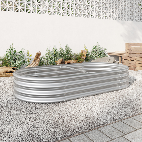 Raised Garden Bed Outdoor,   Oval Large Metal Raised Planter Bed for for Plants, Vegetables, and Flowers - Silver