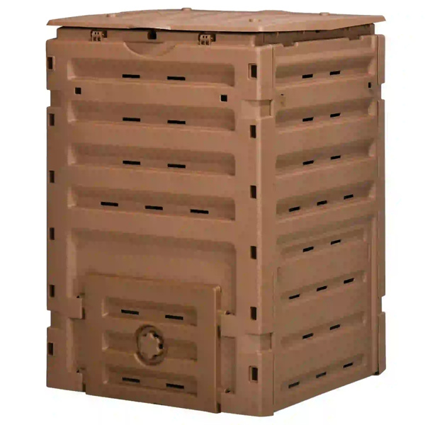 450L Garden Compost Bin with 2 Sliding Doors, Brown