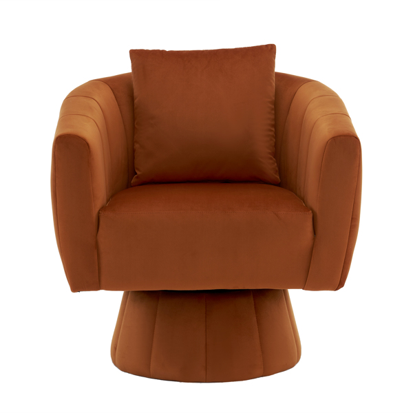 360° Swivel Accent Chair, Modern Velvet Fabric Living Room Armchair with Fluffy Cushions, Comfy Wide Upholstered, Barrel Accent Chairs for Living Room, Bedroom, Lounge, Office Burnt orange