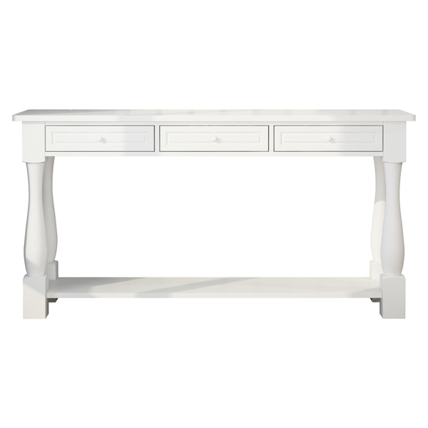 Console Table for Entryway Wood Sofa Table with Storage Drawers and Bottom Shelf for Hallway Living Room White Color