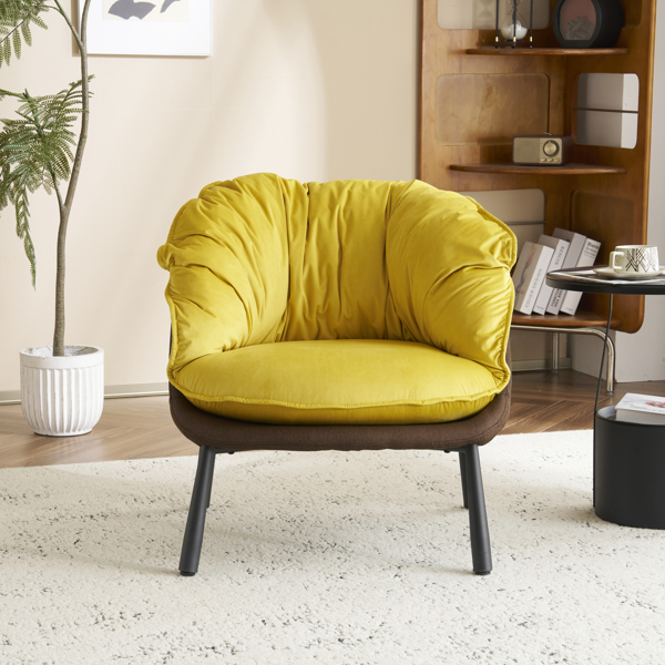 Velvet Accent Chair Barrel Chair with Metal Legs Modern Comfy Armchair Accent Reading Chair for Living Room, Bedroom, Study Room, Home Office yellow