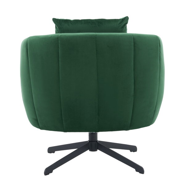 360° Swivel Accent Chair, Modern Velvet Fabric Living Room Armchair, Comfy Wide Upholstered with Fluffy Cushion and Metal Legs, Barrel Chairs for Living Room, Lounge, Office Green