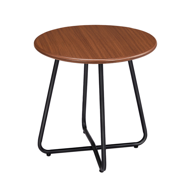 Outdoor Side Table with Imitation Wood Tabletop, Weather Resistant Patio Side Table, Round Outdoor End Table for Patio Yard Balcony Garden