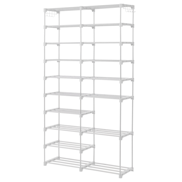 FCH double row 10 layers non-woven shoe rack iron pipe + PP pad + plastic 85.7*29.8*158cm white