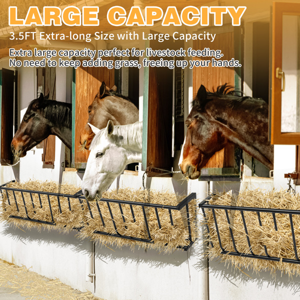 Large Capacity Hay Feeder, Heavy-Duty Steel Goat Hay Rack, 40.8" Long Wall Mounted Horse Hay Holder, Multiple Sided Feeding Rack for Sheep Farm Livestock Indoor Outdoor, BLACK