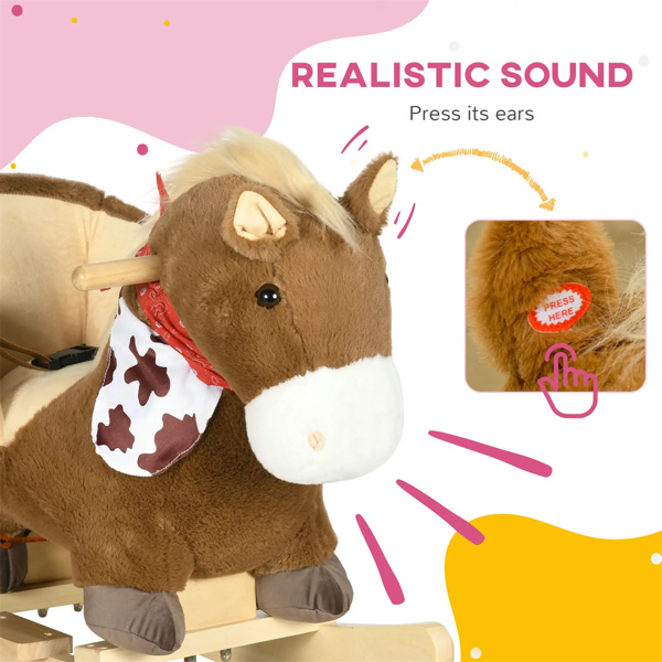 Plush animal rocking chair with sound, pony with scarf design