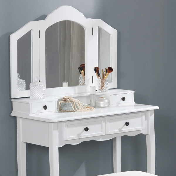 Wooden Vanity Make Up Table and Stool Set, White