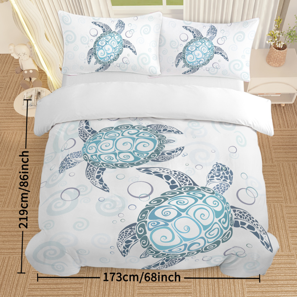 Sea Turtle Bedding Aqua Teal Blue Duvet Cover Sets Beach Turtle Bed Sets Ocean 3 Piece Turtle Themed Comforter Cover with 2 Pillowcases Twin Size