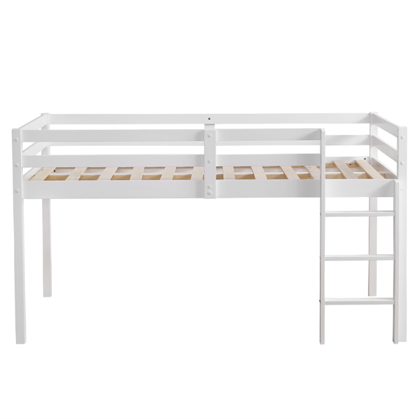 FCH Elevated Cross Bracing Straight Ladder Twin Pine Wooden Bed White