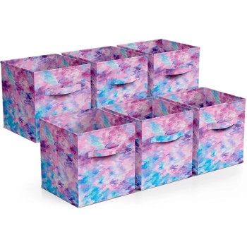 Colorful Cube Storage Bins, Set of 6 Foldable Collapsible Storage Box with Handles, 11\\" Fabric Storage Cubes Organizers for Shelves,Purple