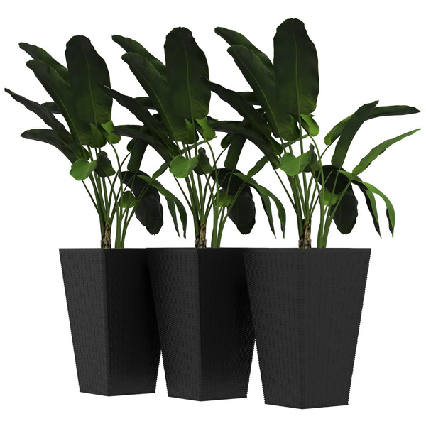 3 PCS Indoor Planters with Drainage Hole Black