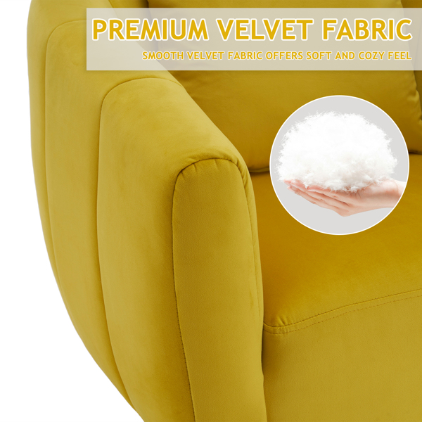 360° Swivel Accent Chair, Modern Velvet Fabric Living Room Armchair with Fluffy Cushions, Comfy Wide Upholstered, Barrel Accent Chairs for Living Room, Bedroom, Lounge, Office Yellow