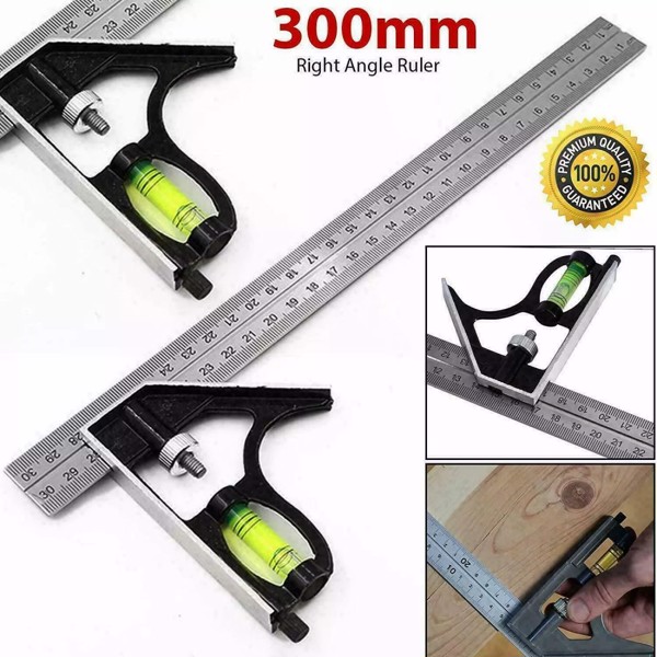 300mm (12") Adjustable Engineers Combination Try Square Set Right Angle Ruler UK