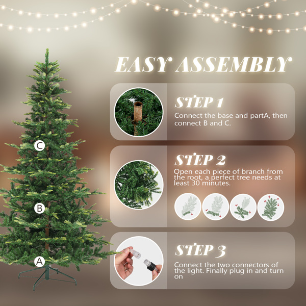 7.5ft Automatic Tree Structure PE PVC Material 700 Lights Warm Color 9 Modes With Remote Control 1458 Branches Christmas Tree Green S101