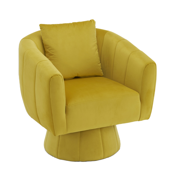 360° Swivel Accent Chair, Modern Velvet Fabric Living Room Armchair with Fluffy Cushions, Comfy Wide Upholstered, Barrel Accent Chairs for Living Room, Bedroom, Lounge, Office Yellow