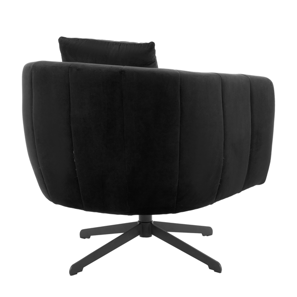 360° Swivel Accent Chair, Modern Velvet Fabric Living Room Armchair, Comfy Wide Upholstered with Fluffy Cushion and Metal Legs, Barrel Chairs for Living Room, Lounge, Office Black