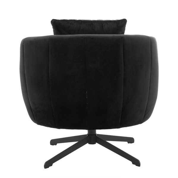 360° Swivel Accent Chair, Modern Velvet Fabric Living Room Armchair, Comfy Wide Upholstered with Fluffy Cushion and Metal Legs, Barrel Chairs for Living Room, Lounge, Office Black