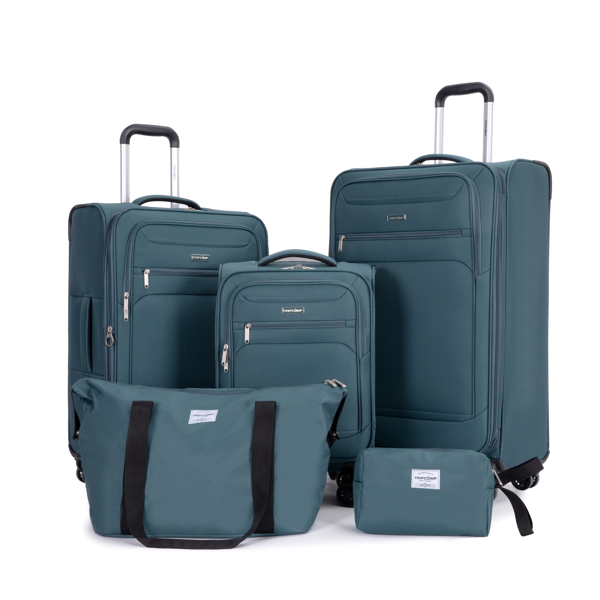 5-Piece Set (18/23/27/Travelbag /toiletry bag) ,Softshell Suitcase Spinner Wheels Terylene Polyester Luggage Sets Carry On Suitcase Luggage Lightweight Durable Suitcase DARK GREEN