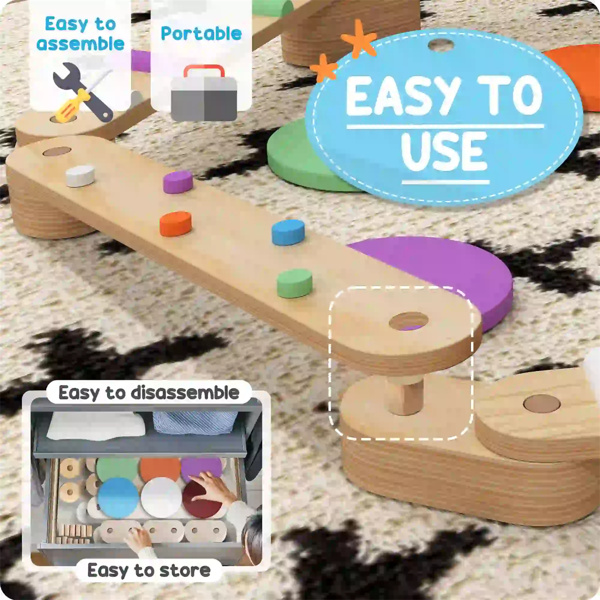 Kids Wooden Balance Beam  with 3-8 years old 