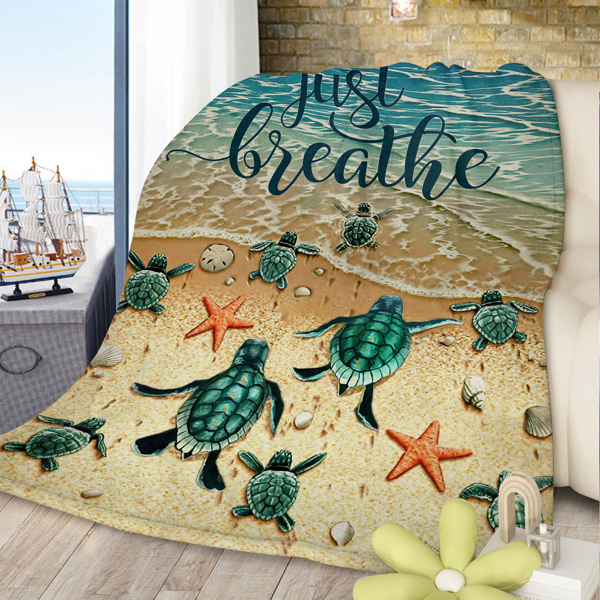 Tropical Baby Sea Turtle Flannel Fleece Blanket 3D Ocean Waves Flannel Soft Plush Throw Blanket Cozy Blankets for Bed Chair Car Sofa Couch Bedroom 130*150cm 