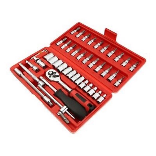 46PCS 1/4" Socket Wrench Screwdriver Bits Ratchet Driver Kit Repairing Tool Set