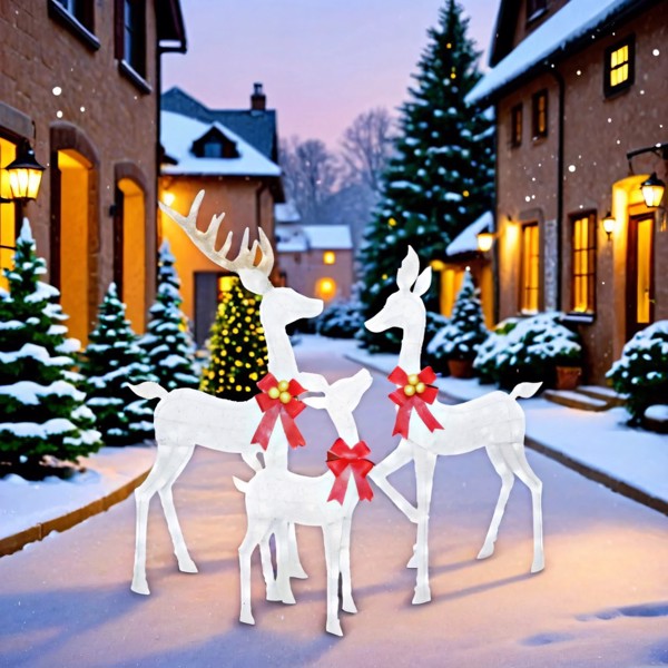 3-Piece Lighted Christmas Deer Set, 5Ft Large Outdoor Lighted Deer Set for Indoor Christmas Decor, White