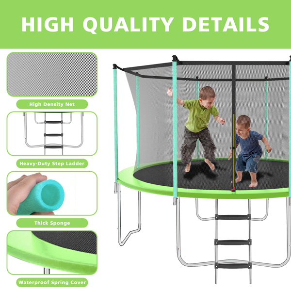 12ft Green Outdoor Toddler Trampoline with Enclosure Safety Net Jumping Fun Trampoline, heavy-duty jump pads, spring-loaded for children and adults, Gifts for Boys/Girls