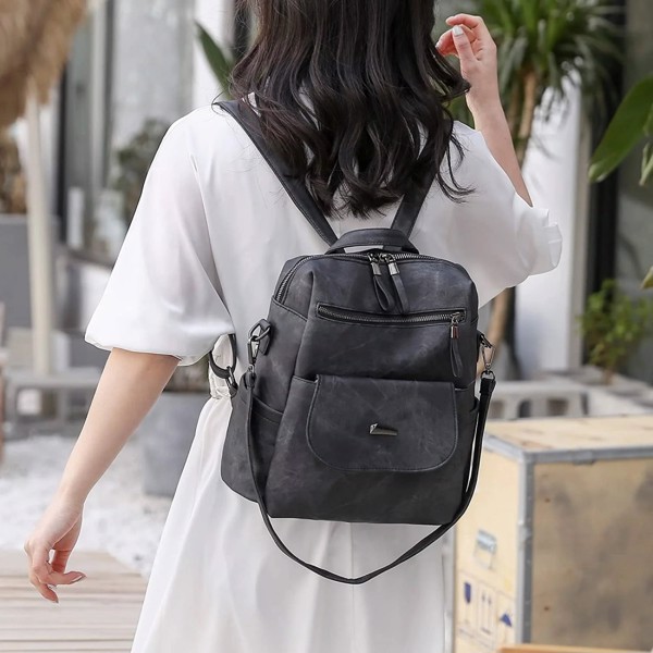 PU Leather Backpack Purse for Women Casual Handbag Ladies Shoulder Bags Black