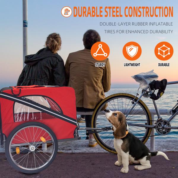 Dog Bike Trailer, Breathable Mesh Dog Cart with 3 Entrances, Safety Flag, 8 Reflectors, Folding Pet Carrier Wagon with 20 Inch Wheels, Bicycle Carrier for Medium and Small Sized Dogs