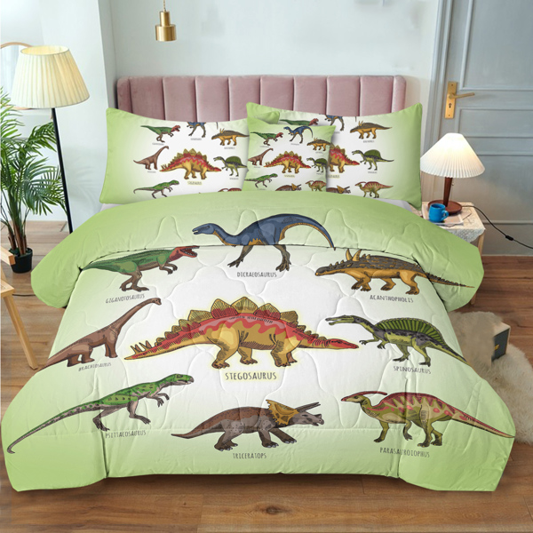 Super Soft Fade Resistant Microfiber Dinosaur Bedding Set for Girls Boys, All Season Green Dinosaur Family Print Pattern Comforter Set with 2 Pillow Cases Full Size