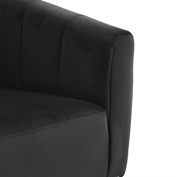 360° Swivel Accent Chair, Modern Velvet Fabric Living Room Armchair, Comfy Wide Upholstered with Fluffy Cushion and Metal Legs, Barrel Chairs for Living Room, Lounge, Office Black