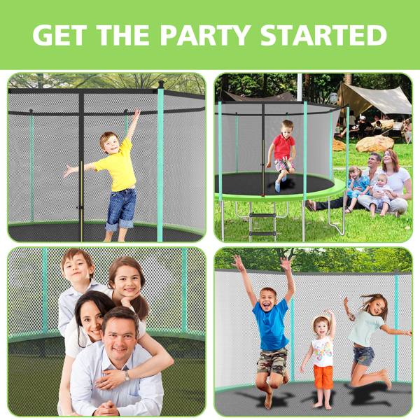 8ft Green Outdoor Toddler Trampoline with Enclosure Safety Net Jumping Fun Trampoline, heavy-duty jump pads, spring-loaded for children and adults, Gifts for Boys/Girls